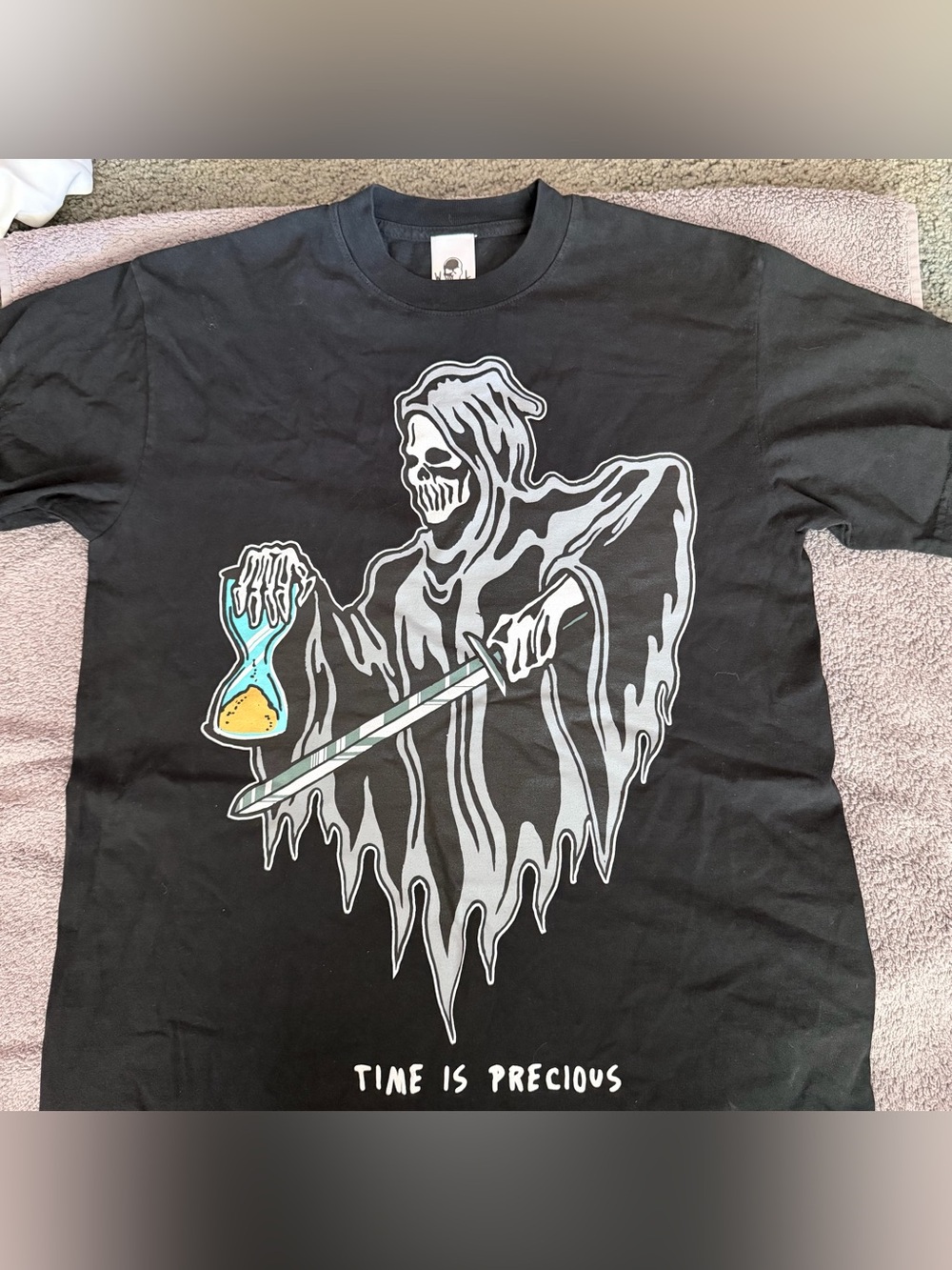 Warren Lotas Men's Graphic Tee w Grim Reaper Hourglass - Time Is Precious